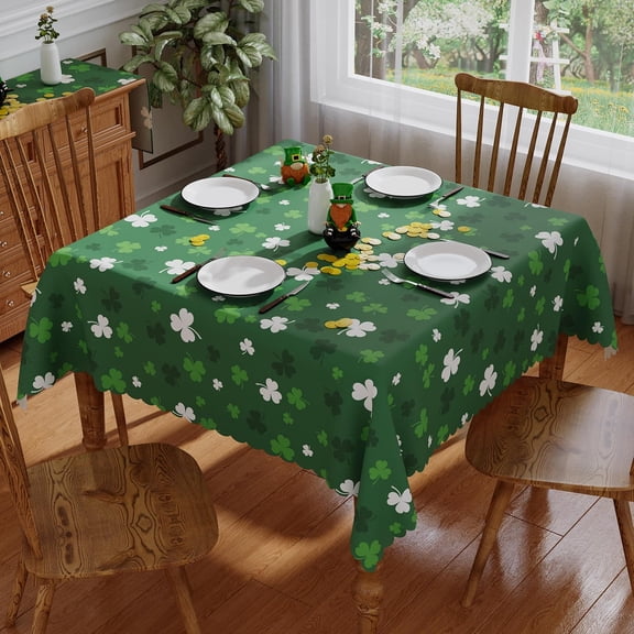 St Patricks Day Tablecloth Square 60x60 Inch, Washable Green Shamrock Lucky St Patricks Tablecloth Spring Holiday Waterproof Scalloped Edge Table Cloth Home Party Picnic Table Decorations