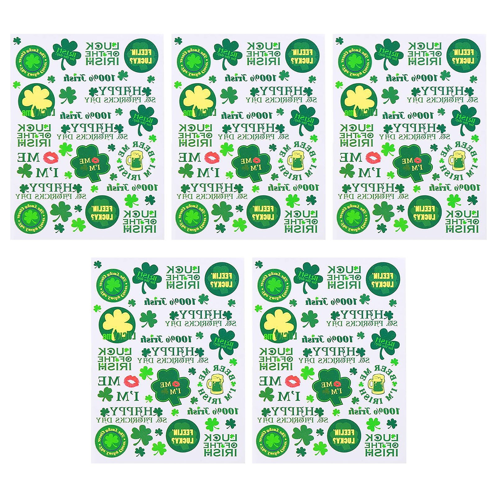St. Patricks Day Tattoos Stickers 5 Sheets Children's Cartoon Temporary