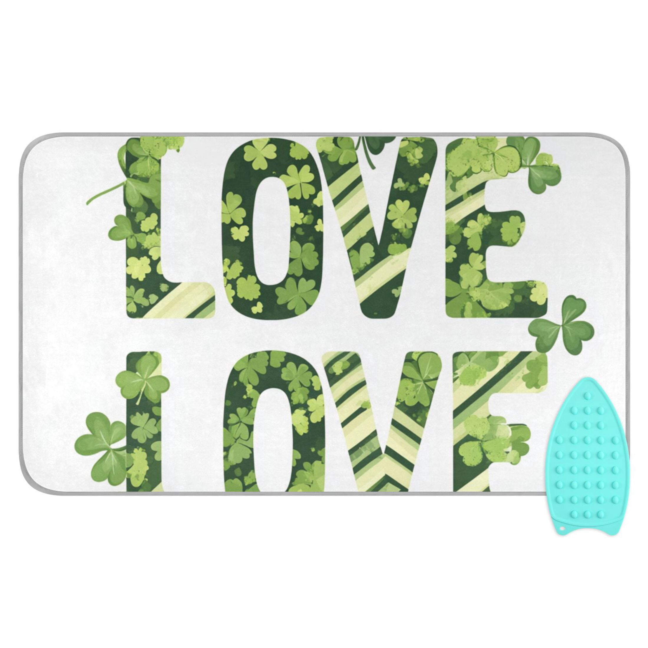 St Patricks Day Themed Love Clover Ironing Mat Blanket Portable Travel Ironing Pad Heat Resistant Pad 47.2" x 27.6”