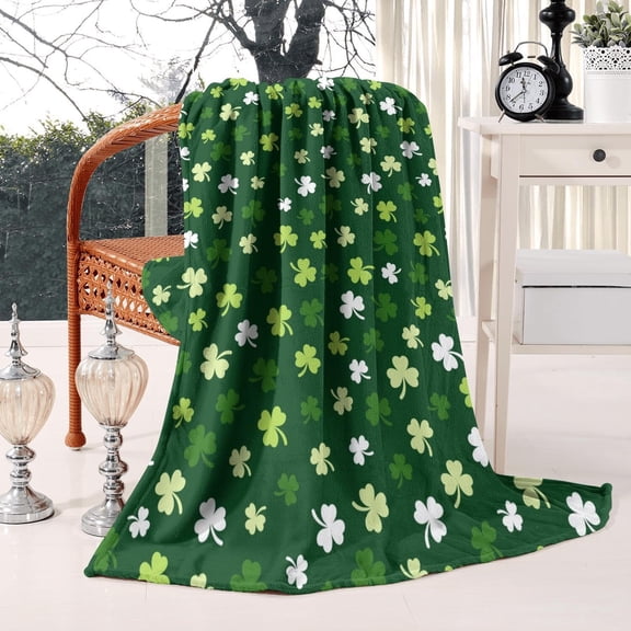 St Patricks Day Throw Blanket 50x60 Inch Green Shamrock Blankets Soft Lightweight Blanket for Saint Patricks Day Home Decor Gifts