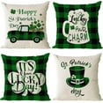 thumbnail image 1 of St Patricks Day Throw Pillow Covers 18x18 Set of 4 Green Plaid Decorative Pillow Covers Saint Patricks Day Shamrock Clover Truck Cushion Covers Pillow Cases for Home Outdoor Sofa Decoration（18 inch）, 1 of 6
