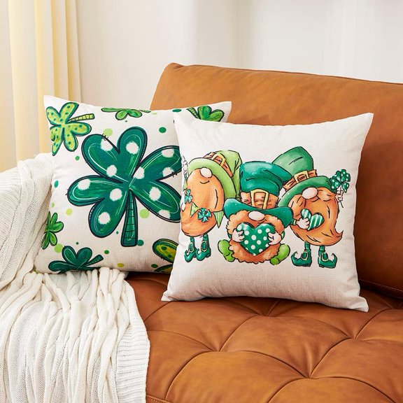 St Patricks Day Throw Pillow Covers 20x20 Set of 2 Green Gnome Lucky Shamrock Pillow Covers Saint Patricks Day Home Decor for Living Room Couch and Sofa