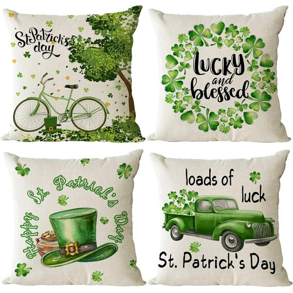 St Patricks Day Throw Pillow Covers 20x20 Set of 4 Saint Patricks Day Pillow Covers Green Shamrock Clover Pillow Covers Cuchion Covers Pillow Cases for March Holiday Home Outdoor Decorations (20 inch)