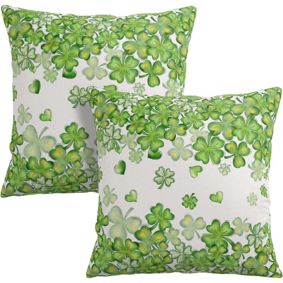 St Patricks Day Throw Pillow Covers Heart Shamrock Pillow Covers 2 Pack 16x16 Spring March Holiday Square Pillowcases St.Patrick''s Day Decorations for Couch Sofa Home
