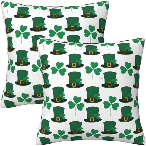 St. Patricks Day Throw Pillow Covers Set of 2 Soft Pillow Case Protectors with Zipper Standard Size Pillowcase Square for Bed, Sofa, Living Room, Outdoor (18"x18")