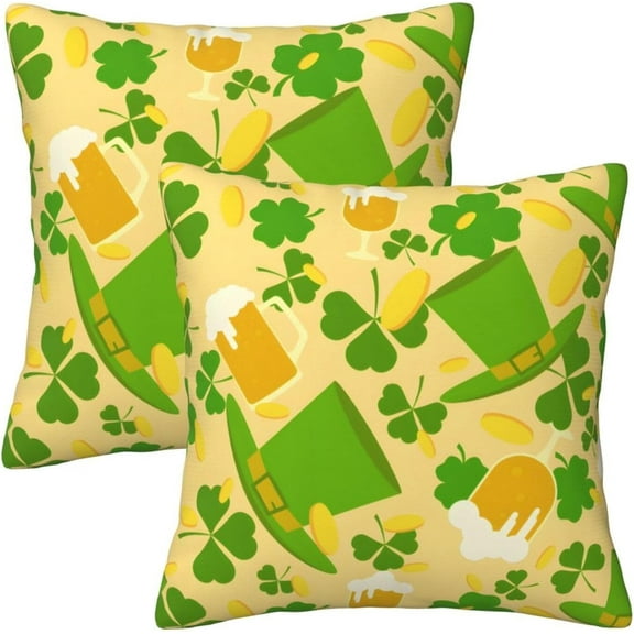 St. Patricks Day Throw Pillow Covers Set of 2 Soft Pillow Case Protectors with Zipper Standard Size Pillow Covers Pillowcase Square for Bed, Sofa, Outdoor (16"x16")