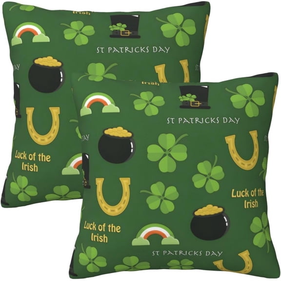 St. Patricks Day Throw Pillow Covers Set of 2 Soft Pillow Case Protectors with Zipper Standard Size Pillowcase Square for Sofa, Living Room, Outdoor (20"x20")