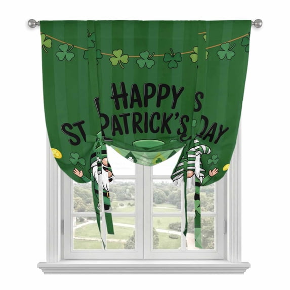 St Patricks Day Tie Up Curtains for Windows, Balloon Window Shades, Gnomes Green Shamrock Spring Gold Coin Striped Kitchen Window Treatments Roll Up Curtain for Basement/Nursery 52"x45"