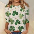 thumbnail image 1 of St Patricks Day Tops T-Shirt Blouse for Womens 3/4 Sleeve Shamrock Graphic Tee Blouse Pullover Crew Neck Tops Funny St Patricks Day Gifts Tshirt for Women, 1 of 5