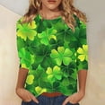 thumbnail image 1 of St Patricks Day Tops for Women, 3/4 Sleeve T Shirt, Crew Neck Tees Blouse Ladies' Loose Casual St. Patrick's Day Printed Shirts Round Neck Three Quarter Sleeves 3/4 Sleeved T-Shirt Top, 1 of 5