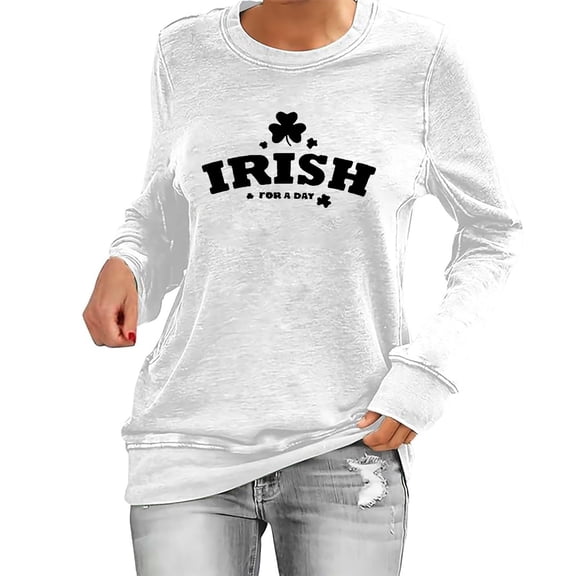 St Patricks Day Tops for Women Ireland Gifts Long Sleeve Crew Neck Print Funny Shirts Casual Irish Festival Holiday Pullover Spring Summer for Everyday Wear