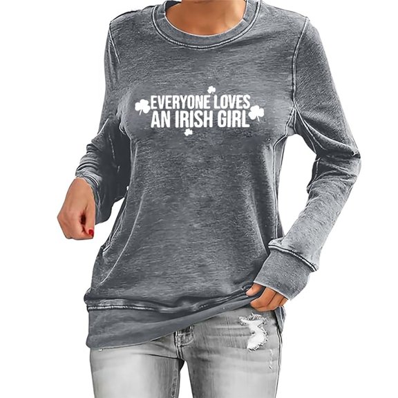 St Patricks Day Tops for Women Ireland Gifts Long Sleeve Crew Neck Print Funny Shirts Casual Irish Festival Holiday Pullover Spring Summer for Everyday Wear