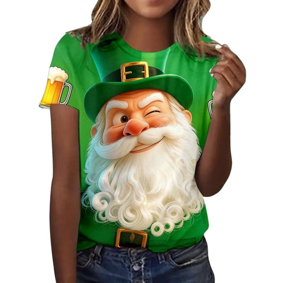 St Patricks Day Tops for Women Ireland Gifts Short Sleeve Crew Neck Graphic Print Funny Shirts Casual Irish Festival Holiday Pullover Spring Summer for Everyday Wear