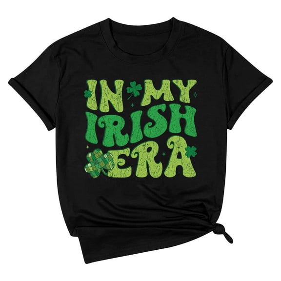 St Patricks Day Tops for Women Ireland Gifts Short Sleeve Crew Neck Graphic Print Funny Shirts Casual Irish Festival Holiday Pullover Spring Summer for Everyday Wear