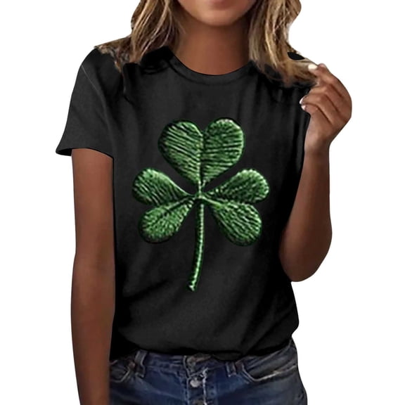St Patricks Day Tops for Women Ireland Gifts Short Sleeve Crew Neck Shamrock Print Funny Shirts Casual Irish Festival Holiday Pullover Spring Summer for Everyday Wear