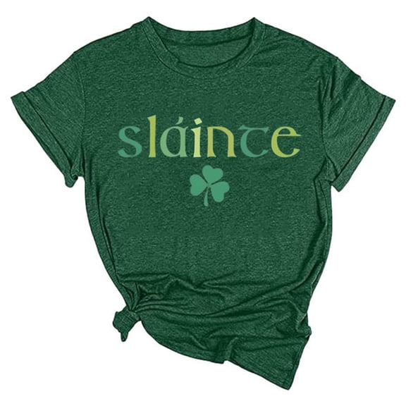 St Patricks Day Tops for Women Ireland Gifts Short Sleeve Crew Neck Shamrock Print Funny Shirts Casual Irish Festival Holiday Pullover Spring Summer for Everyday Wear