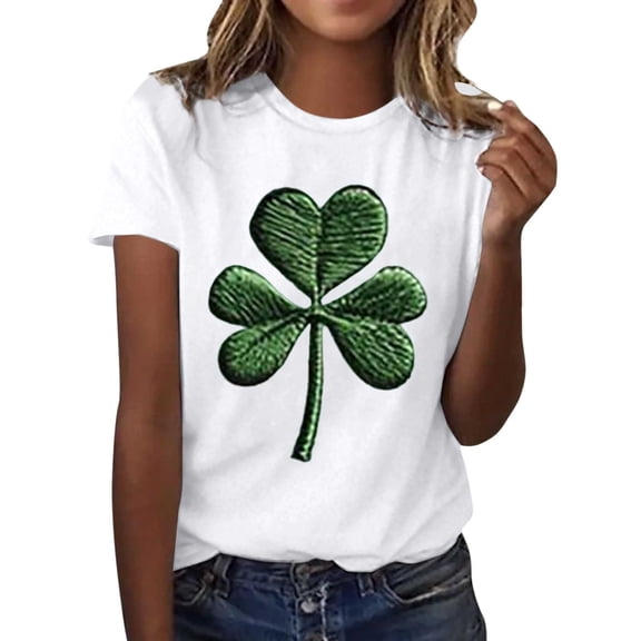 St Patricks Day Tops for Women Ireland Gifts Short Sleeve Crew Neck Shamrock Print Funny Shirts Casual Irish Festival Holiday Pullover Spring Summer for Everyday Wear