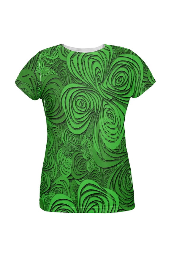 St Patricks Day Trippy Irish Clover Field All Over Womens T Shirt Multi MD