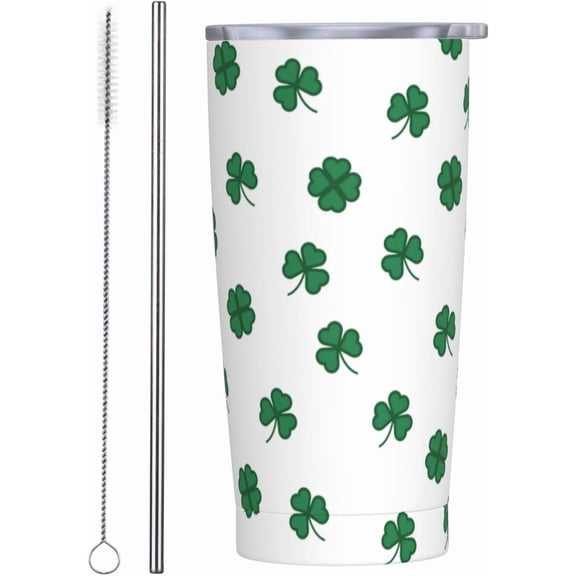 St. Patricks Day Tumbler 20oz Shamrock Stainless Steel Insulated Tumblers with Lid and Straw Irish Clover Travel Coffee Mug Tea Wine Cups Water Bottle Holiday Gifts for Women