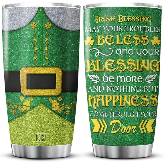 St Patricks Day Tumbler With Lid Irish Blessing Cup 20oz Stainless Steel Travel Mug For Women Novelty Birthday Present Ireland Irish Gifts Ideas Green Glitter Tumblers