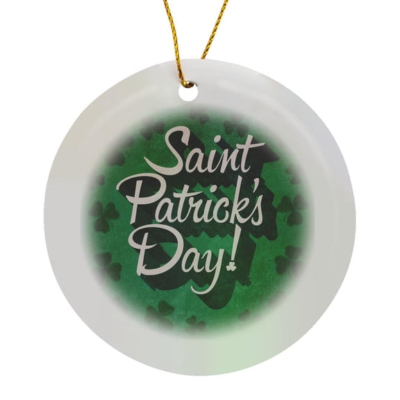 3drose, St. Patricks Day Typography with Shamrock, Circle Porcelain Ornament