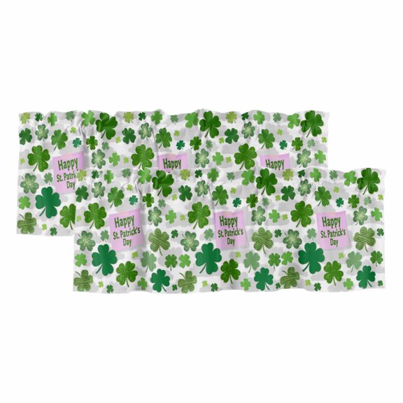 St Patricks Day Valances for Windows, Decorative Rod Pocket Window Valance Curtains, Shamrock Grey Green Spring Modern Leaf Short Curtain Drapes for Kitchen/Living Room, 2 Panels, 42" W x 18" L