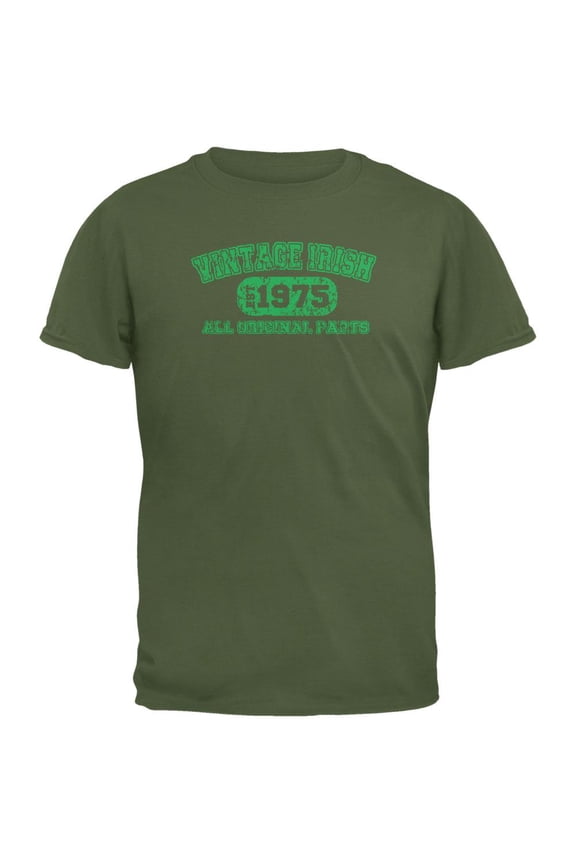 St. Patricks Day - Vintage Irish 1975 Military Green Adult T-Shirt - Small