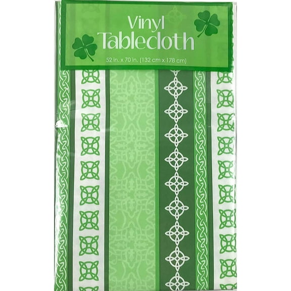St. Patricks Day Vinyl Tablecloth: Irish Celtic Knot Patterns Flannel Back Table Cover, 60" Inch Diameter Round