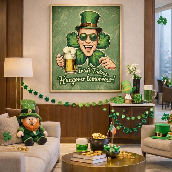 St Patricks Day Wall Art, Funny Irish Beer Poster, Irish Today Hungover Tomorrow Print, Pub Wall Decor Gift, Leprechaun Party Gift For Him 8x12 UNFRAMED