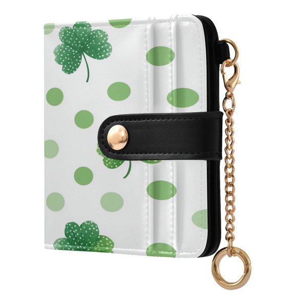 St Patricks Day Watercolor Dots Clovers Women's Wallet PU Leather Card Cases RFID Blocking Purse Billfold with Key Ring