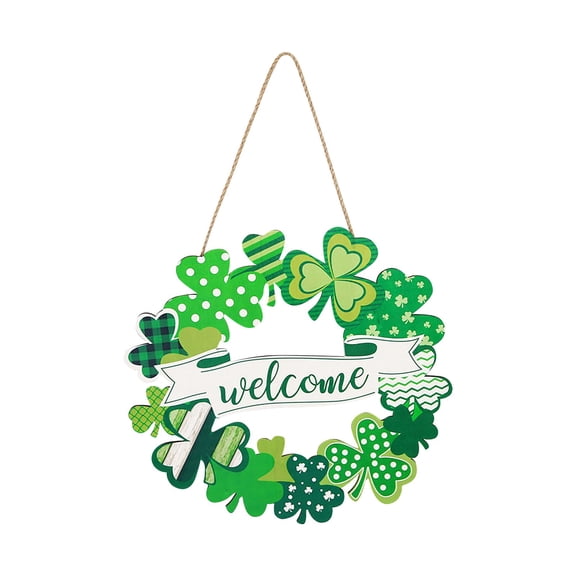 St Patricks Day Welcome Decorations Irish Themed Wooden Door Sign Hanging Wreath for Home Wall Farmhouse Indoor Outdoor Party Supplies St Patrick's Day Decorations