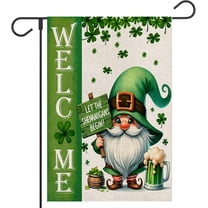 St Patricks Day Welcome Garden Flag 12x18 Inch Double Sided Gnome Lucky Shamrocks Clovers Outside Small Flag for Yard Outdoor Holiday Decoration