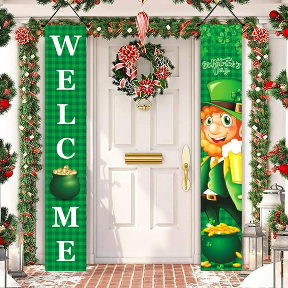 St Patricks Day Welcome Sign for Front Door - Irish Hanging Shamrock Decorations, Outdoor Indoor Holiday Porch Home Decor by PALIFEUR