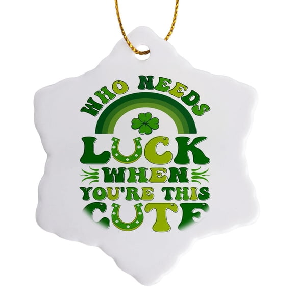 3drose, St Patricks Day Who Needs Luck When Youre This Cute Illustration, 3 inch Snowflake Porcelain Ornament