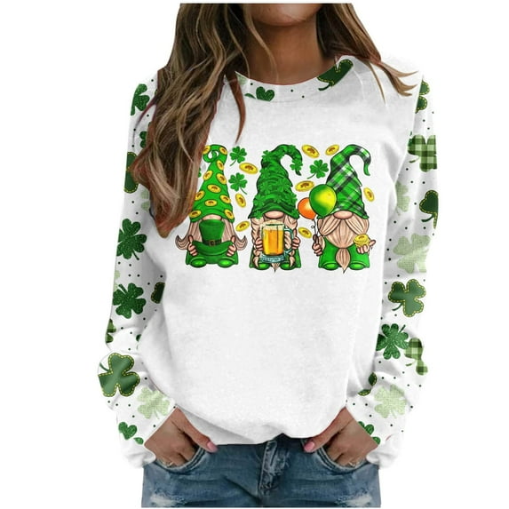 St Patricks Day Women Tees, Womens Cute Green Shamrocks Printed Tee Long Sleeve Holiday Vacation T Shirts