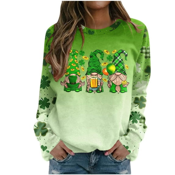 St Patricks Day Women Tees, Womens Cute Green Shamrocks Printed Tee Long Sleeve Holiday Vacation T Shirts