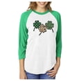 thumbnail image 1 of St Patricks Day Women Three Clover Raglan 3/4 Women Sleeve Baseball Jersey Shirt Medium Green/Heather, 1 of 6