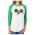 thumbnail image 1 of St Patricks Day Women Three Clover Raglan 3/4 Women Sleeve Baseball Jersey Shirt Medium green/white, 1 of 6