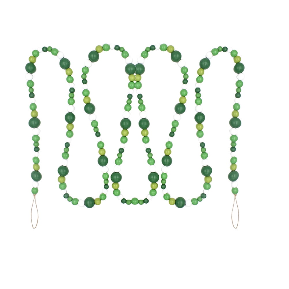 St. Patricks Day Wood Bead Garland Farmhouse Rustic Wooden Beads Garland for St. Patricks Day Home Wall Hanging Decoration