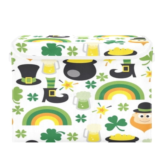 St Patricks Day fun pattern Foldable Kids Toy Chest with Flip-Top Lid, Collapsible Fabric Toy Storage Organizer/Bin/Box/Basket/Trunk for Toddler