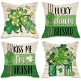 thumbnail image 1 of St. Patricks Decorative Throw Pillow Covers 16 x 16 Set of 4, Lucky Charm Blessed Shamrock Clover Spring Outdoor Pillowcase, Coins Mason Jar Me I''m Irish Cushion Case Home Decor, 1 of 6