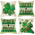 thumbnail image 1 of St. Patricks Decorative Throw Pillow Covers 18x18 Set of 4, Shamrock Clover Top Hat Lucky Charms Outdoor Pillowcase, Pinch Proof Stripes Gold Coins Irish Spring Cushion Case Home Decor, 1 of 6