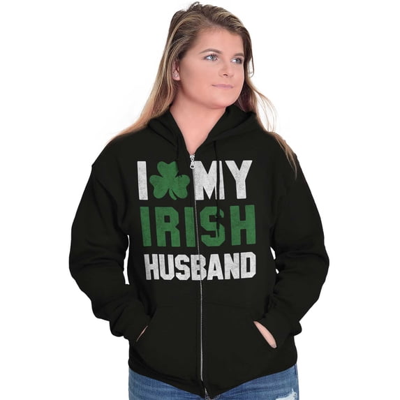 St Patricks I Love My Irish Husband Womens Plus Size Graphic Zipper Hoodie Brisco Brands 3X