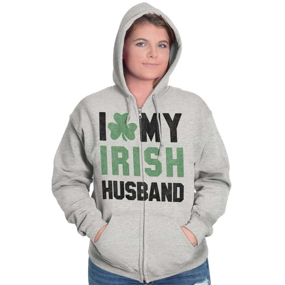 St Patricks I Love My Irish Husband Zip Hoodie Sweatshirt Women Brisco Brands L