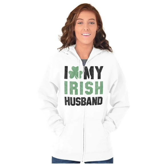 St Patricks I Love My Irish Husband Zip Hoodie Sweatshirt Women Brisco Brands M