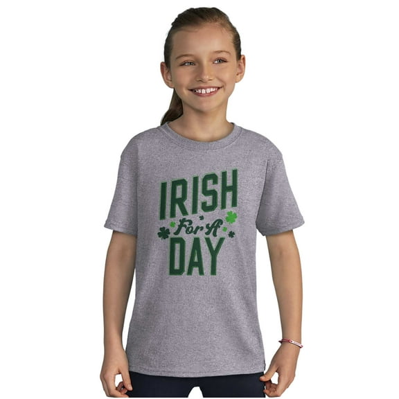 St Patricks Irish For A Day Clover Crewneck T Shirts Boy Girl Teen Brisco Brands X