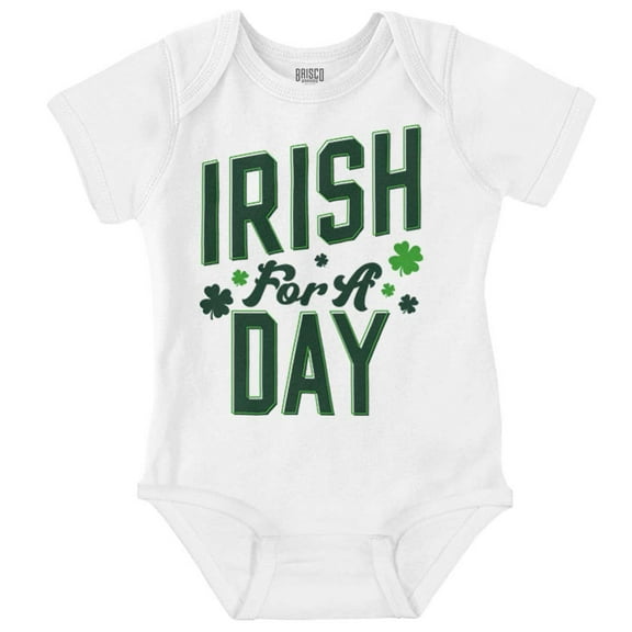 St Patricks Irish For A Day Clover Romper Boys or Girls Infant Baby Brisco Brands 18M