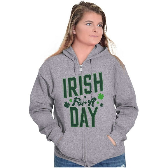 St Patricks Irish For A Day Clover Zip Up Hoodie Men's Women's Brisco Brands S