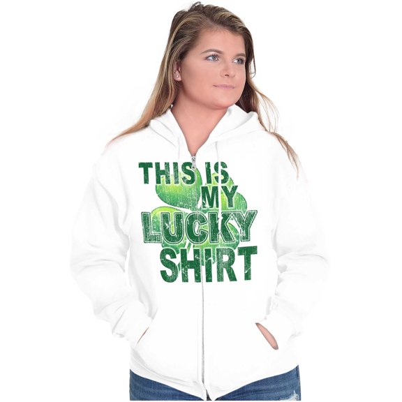 St Patricks Lucky Four Leaf Clover Zip Up Hoodie Men's Women's Brisco Brands S