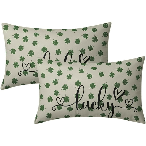St Patricks Lumbar Pillow Covers 12x20 Set of 2 Sage Green Lucky Clover Throw Pillows Spring Themed Shamrock Decorative Pillowcase Rustic Cotton Long Cushion Cover for Couch Sofa Bed